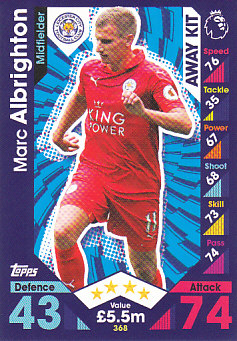 Marc Albrighton Leicester City 2016/17 Topps Match Attax Away Kit #368